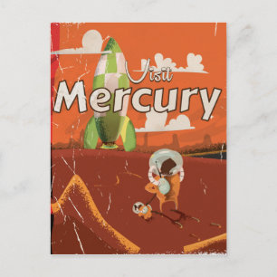 Besök Planet Mercury Vintage Sci-Fi-Tecknaden Vykort