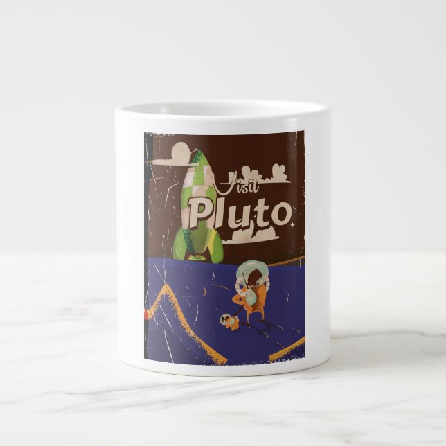 Besök Pluto Vintage Resa affisch Jumbo Mugg (Framsidan)