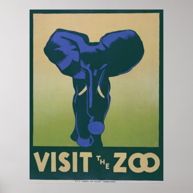 Besök Poster Zoo Elephant Vintage WPA (Framsidan)