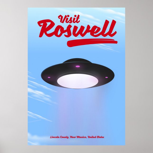 Besök Roswell UFO vintageaffisch Färg Poster (Framsidan)