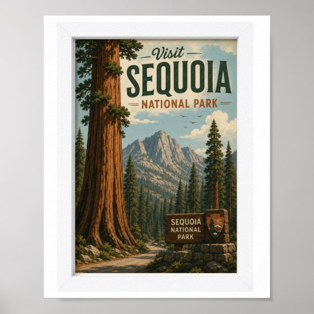 Besök Sequoia National Park Resa Vintage Poster (Framsidan)