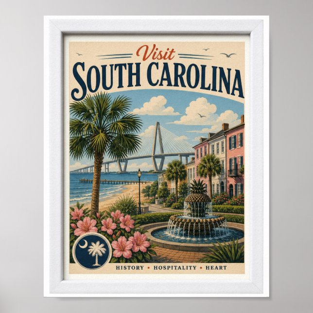 Besök South Carolina Resa Vintage Poster (Framsidan)