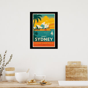 Besök Sydney - Retro Sunset Travel Poster