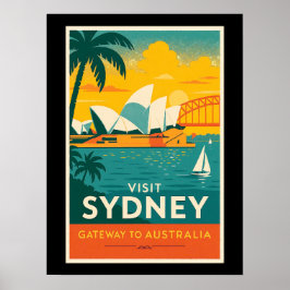 Besök Sydney - Retro Sunset Travel Poster