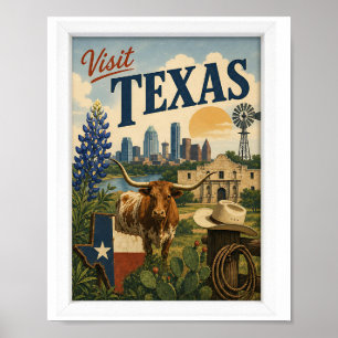 Besök Texas Resa Vintage Poster