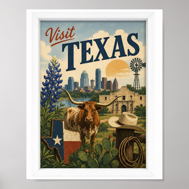 Besök Texas Resa Vintage Poster (Framsidan)