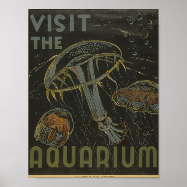 Besök The Aquarium Vintage WPA-affisch Poster (Framsidan)