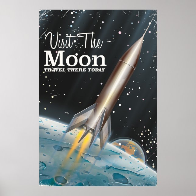 Besök The Moon vintage science fiction-resaaffisch Poster (Framsidan)