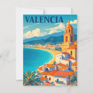 Besök Valencia Spanien Retro Travel Vykort