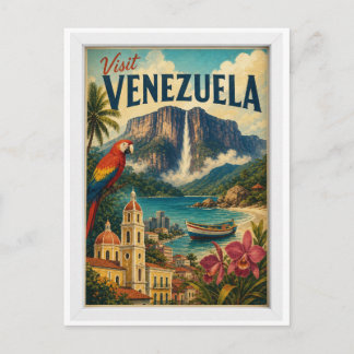 Besök Venezuela Resa Vintage Vykort