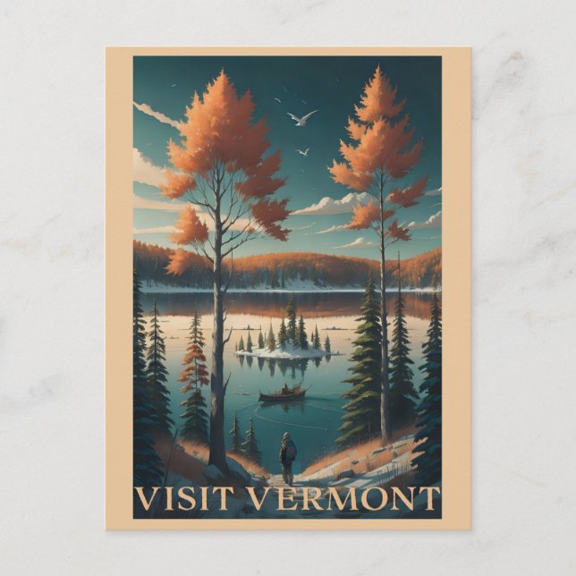 Besök Vermont Fall Winter Illustration Travel Vykort (Framsida)