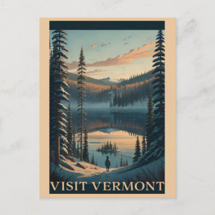 Besök Vermont Winter Snö Illustration Travel Vykort