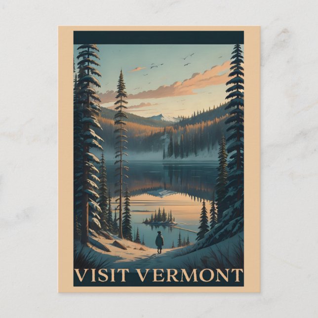 Besök Vermont Winter Snö Illustration Travel Vykort (Framsida)