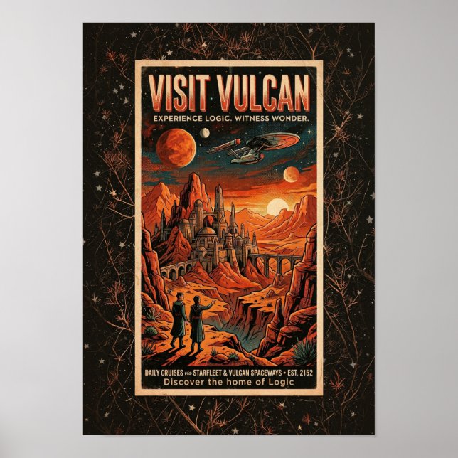 Besök Vulcan - Retro Galaktiskt Resposter Poster (Framsidan)