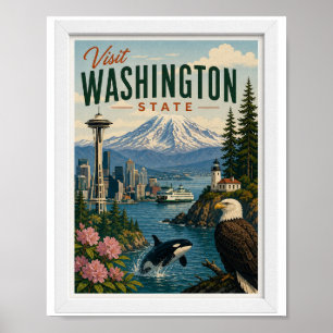 Besök Washington State Travel Vintage Poster