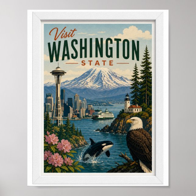 Besök Washington State Travel Vintage Poster (Framsidan)