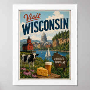 Besök Wisconsin Resa Vintage Poster