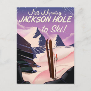 Besök Wyoming! Jackson Hål till skidreseaffisch Vykort