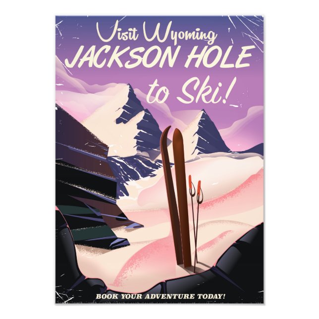Besök Wyoming! Jackson Hole skidresor reseaffisch Fototryck (Framsidan)