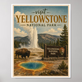 Besök Yellowstone National Park Resa Vintage Poster