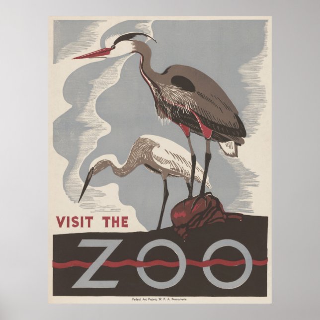 Besök Zoo Heron Vintage WPA Poster (Framsidan)