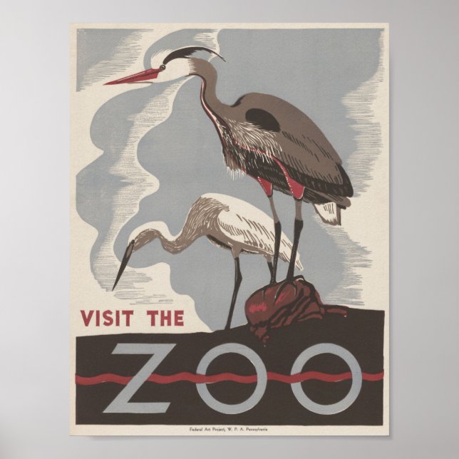 Besök Zoo Heron Vintage WPA Poster (Framsidan)