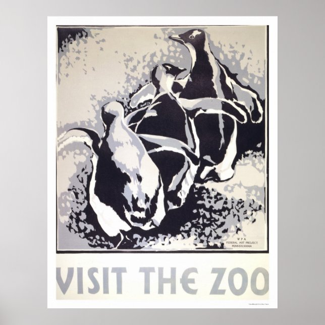 Besök Zoo Penguin 1936 WPA Poster (Framsidan)
