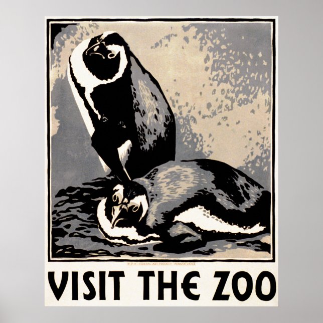 Besök Zoo - Penguin WPA Poster (Framsidan)