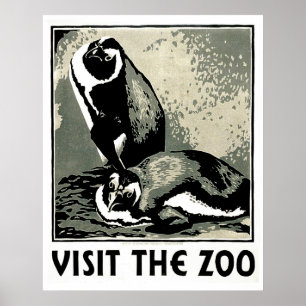 Besök zoo - Vintage WPA Poster med Penguins