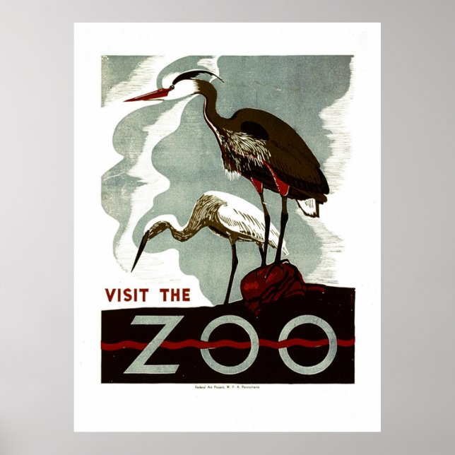 Besök Zoo - WPA Poster med kranar eller kranar (Framsidan)