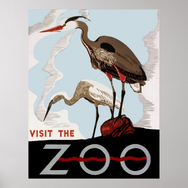 Besök Zoo WPA Vintage affisch (Framsidan)