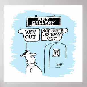 Besökare som roas av tecken i ett konstgalleri pos poster