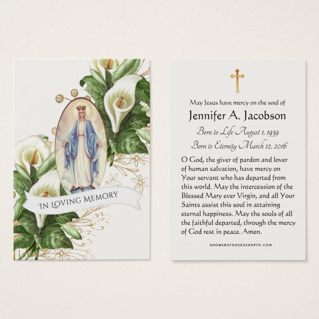 Besökt Junggin Mary Funeral Memorial Heliga Card Visitkort (Framsida & baksida)
