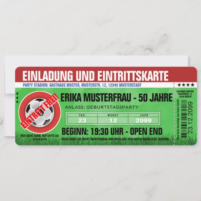 Besondere Einladungskarte Ticket Fußball Inbjudningar (Framsida)
