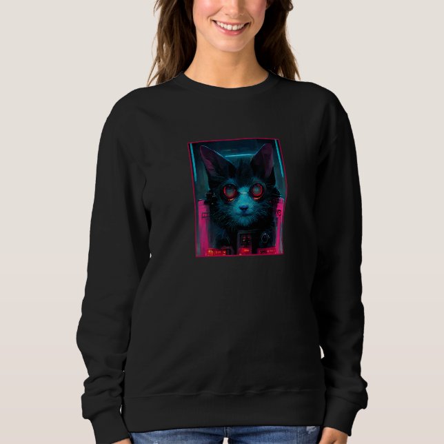 Bespectacled Cyberpunk Cat Techno Glasses   T Shirt (Framsida)