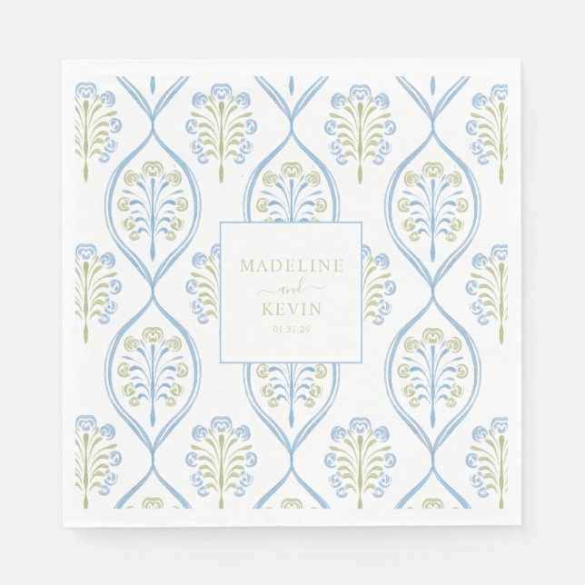 Bespoke Blue and Green Floral Wedding Pattern Pappersservett (Framsidan)