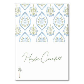 Bespoke Blue and Green Wedding Palm Tree Bordsnummer