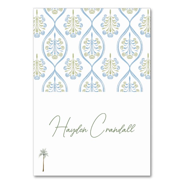 Bespoke Blue and Green Wedding Palm Tree Bordsnummer (Framsidan)