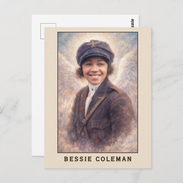 Bessie Coleman Aviatrix Angel Vykort (Fram/baksida)