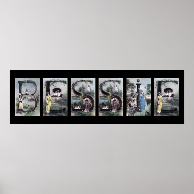 BESSIE Vintage Alphabet Brev Namn Art Poster (Framsidan)