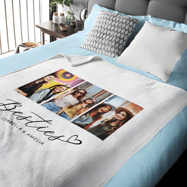 Bessties BBF Photo Collage Script Heart Fleecefilt (Skapare uppladdad)