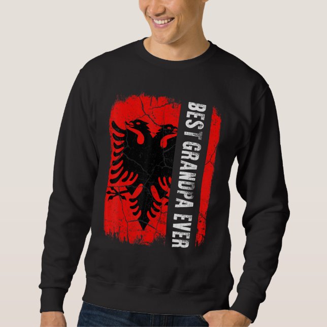 Best Albanian Grandpa Ever Albania Flag Father's D Lång Ärmad Tröja (Framsida)
