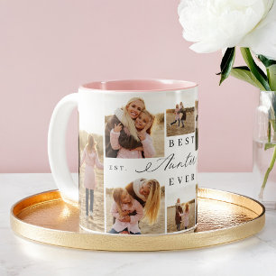 Best Auntie All Auntie Girly Script Photo Collage Två-Tonad Mugg