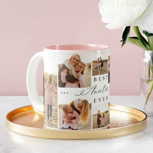 Best Auntie All Auntie Girly Script Photo Collage Två-Tonad Mugg (Best Auntie Ever Auntie Girly Script Photo Collage Two-Tone Coffee Mug)