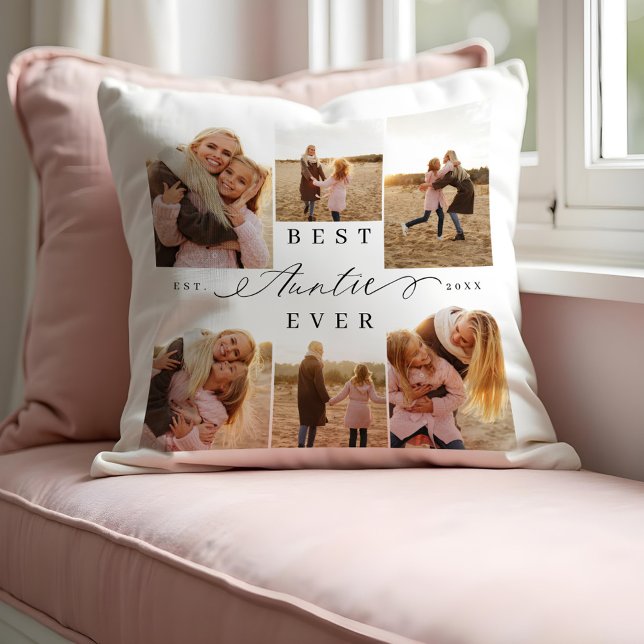Best Auntie All Elegant Script Photo Collage Kudde (Best Auntie Ever Elegant Script Photo Collage Throw Pillow)