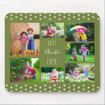 Best Auntie All Oliv grönt Photo Collage Musmatta<br><div class="desc">Skapa din egen foto Collage Mouse Pad för det bästa företaget någonsin. Lägg till egna foton, arbeta medsols från överst till lämnad, med ett urval av liggande och fyrkantigt bilder. I mitten står det "Bästa Auntie någonsin" i en blandning av skript för elegant och söta bokstäver för övre fodral. Mallen...</div>
