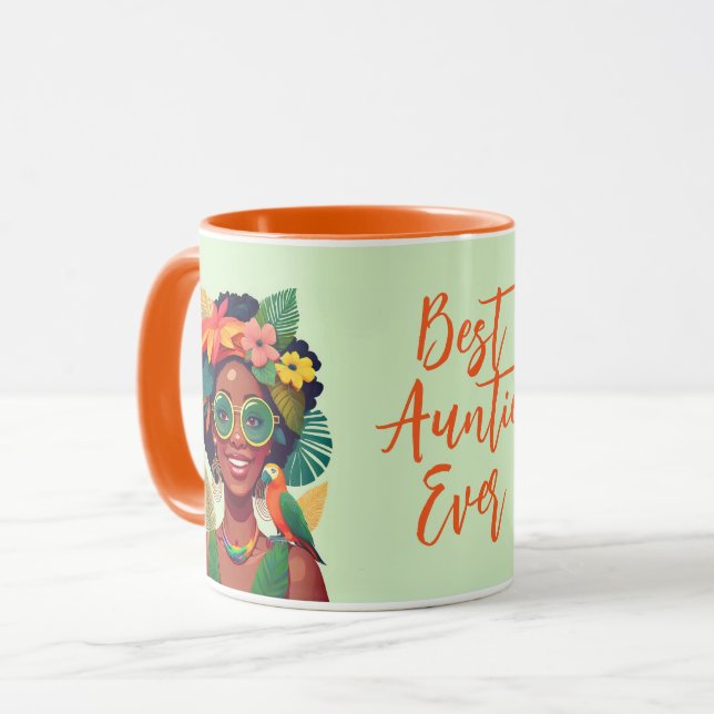 Best Auntie Black Woman, Tropical Flowers & Parrot Mugg (Framsida vänster)