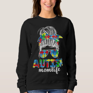 Best Autism Mamma Messy Bun Puzzle Sunglasses Mor T Shirt