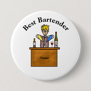 Best Bartender-knapp - Tecknad Male Bartender Knapp