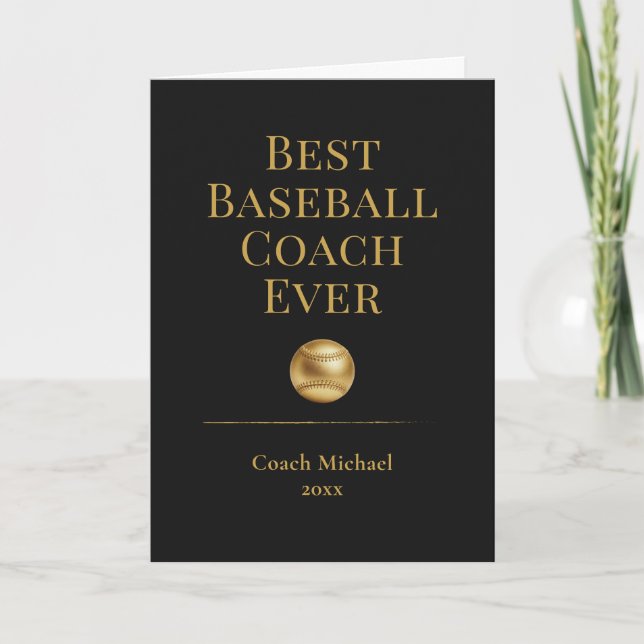 Best Baseball Coach Ever Elegant Black Gold Gift Tack Kort (Framsida)